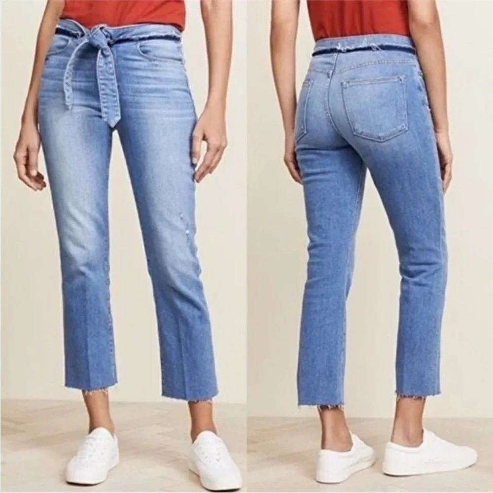Frame Denim Le High Straight Tie Waist Raw Hem‎ High Rise Crop Jean Size 26